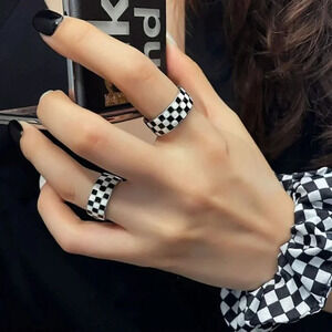 925 Silver Checkered Ring Chunky Silver Ring Thick Silver Checkerboard Ring